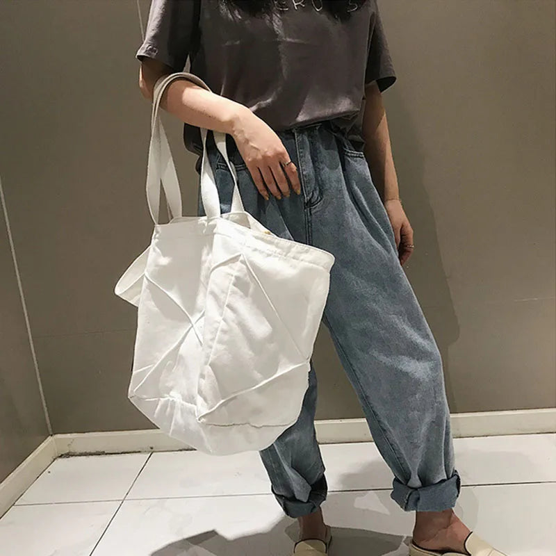 Canvas Shoulder Bag Ladies Street Tote Bag Solid Color Shopping Bag