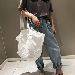 Canvas Shoulder Bag Ladies Street Tote Bag Solid Color Shopping Bag