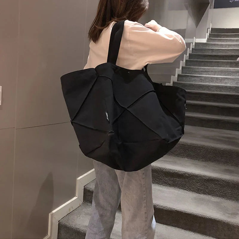 Canvas Shoulder Bag Ladies Street Tote Bag Solid Color Shopping Bag