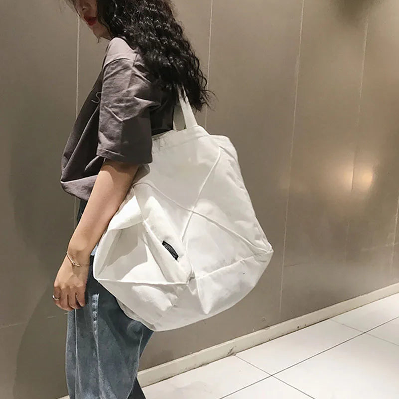 Canvas Shoulder Bag Ladies Street Tote Bag Solid Color Shopping Bag