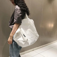 Canvas Shoulder Bag Ladies Street Tote Bag Solid Color Shopping Bag