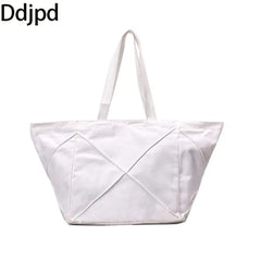 Canvas Shoulder Bag Ladies Street Tote Bag Solid Color Shopping Bag