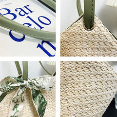 Straw Woven Bag Silk Scarf Women Shoulder Bag Handbags