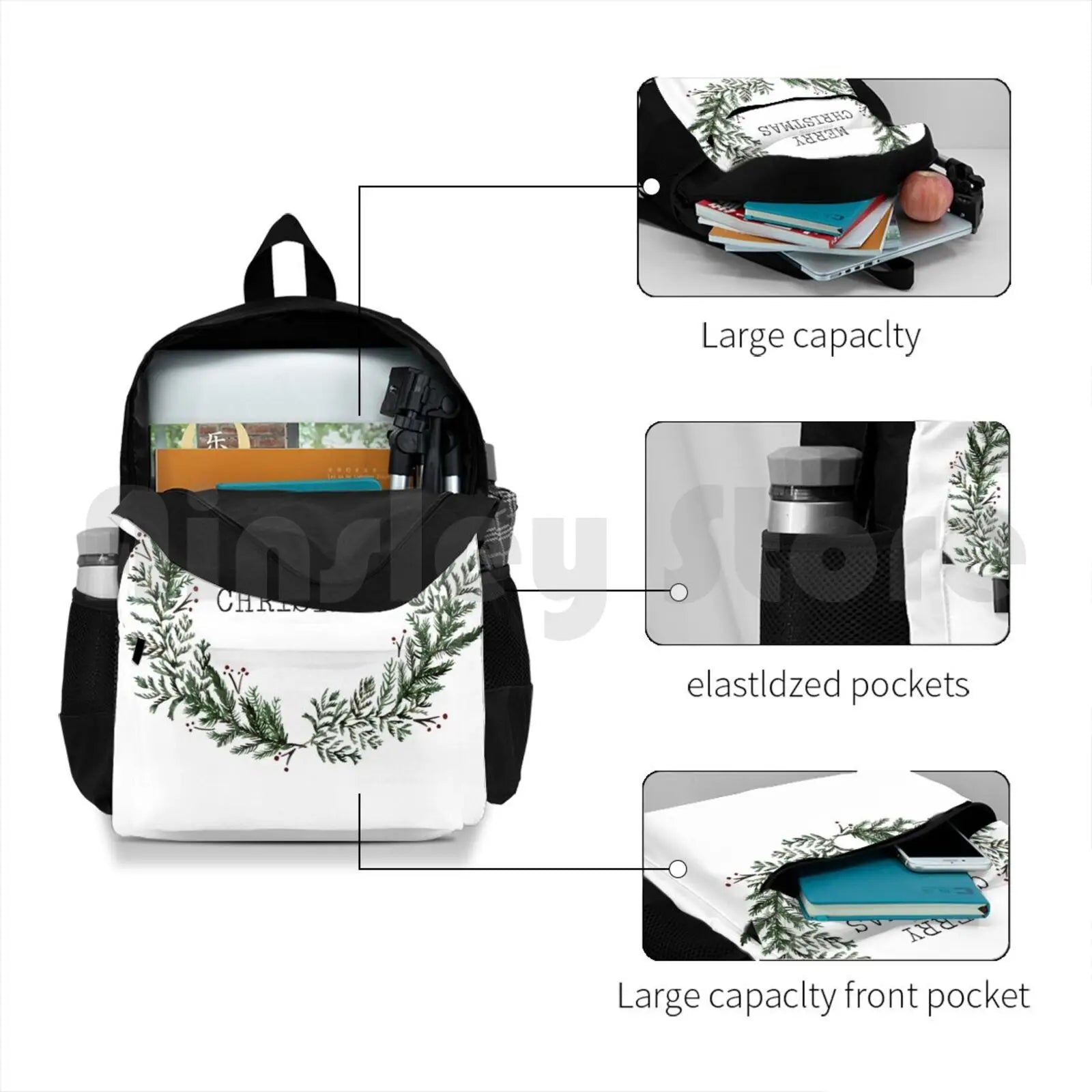 Christmas Hiking Backpack Waterproof Camping Travel Merry