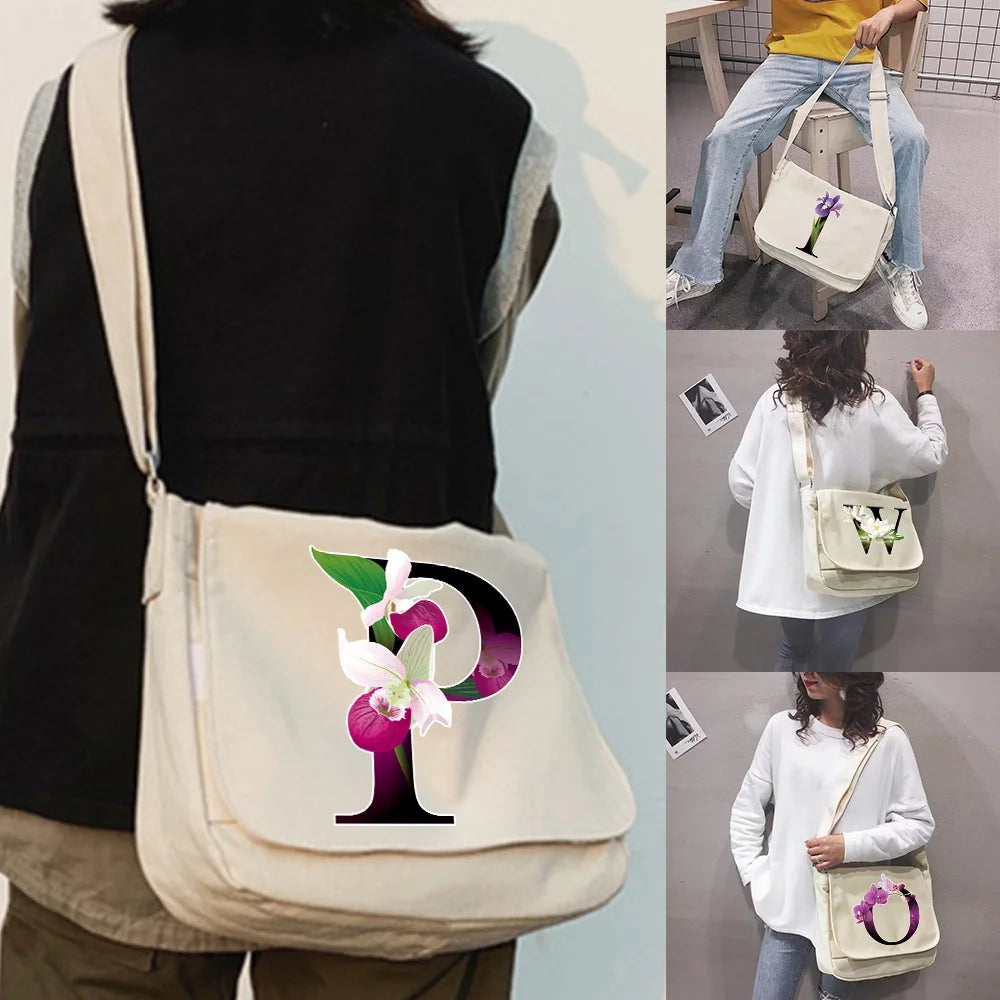 Flower Letter Name Envelope Bag Student Girl Tote Shoulder Crossbody Bags
