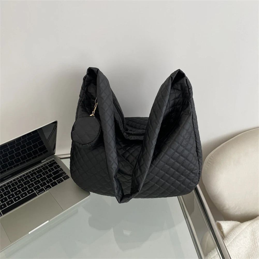 Nylon Quilted Tote Bag Large Capacity with Small Purse