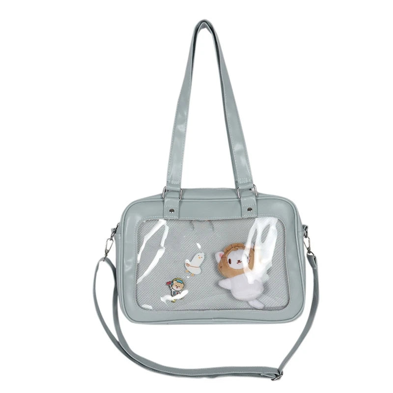 PU Messenger Bag Transparent Shoulder Bag with Zipper Crossbody