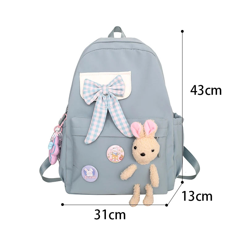 Preppy Style Nylon Backpack for Women Large Capacity Rucksack