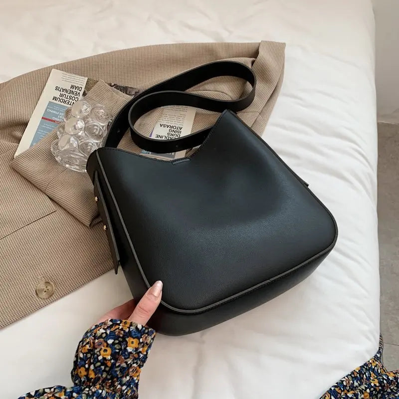 PU Leather Bucket Crossbody Bags for Women Solid Shoulder Handbags