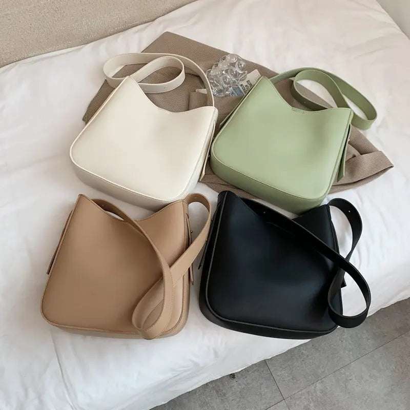 PU Leather Bucket Crossbody Bags for Women Solid Shoulder Handbags