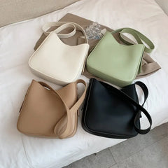 PU Leather Bucket Crossbody Bags for Women Solid Shoulder Handbags