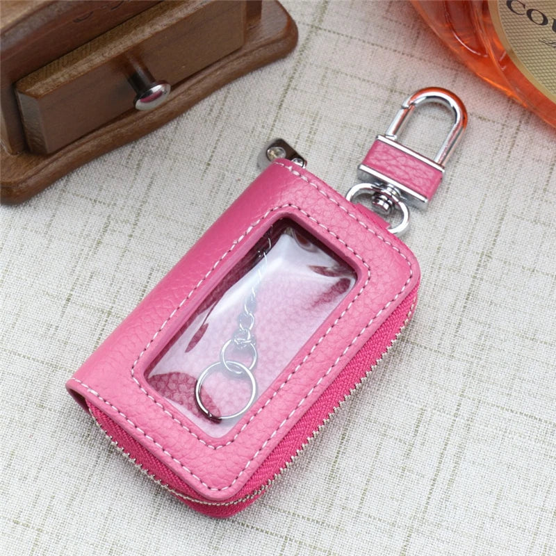 Portable Zipper Square Car Key Holder Case Transparent Window Key Bag