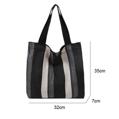 Striped Canvas Shoulder Bag for Women Casual Literature Art Large-capacity