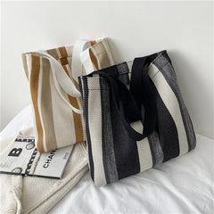 Striped Canvas Handbag Large Capacity Shoulder Bag for Women