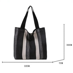 Striped Canvas Handbag Large Capacity Shoulder Bag for Women