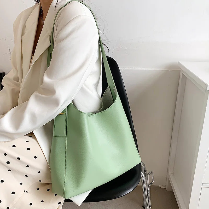 Vintage Soft Leather Bucket Shoulder Bag for Women