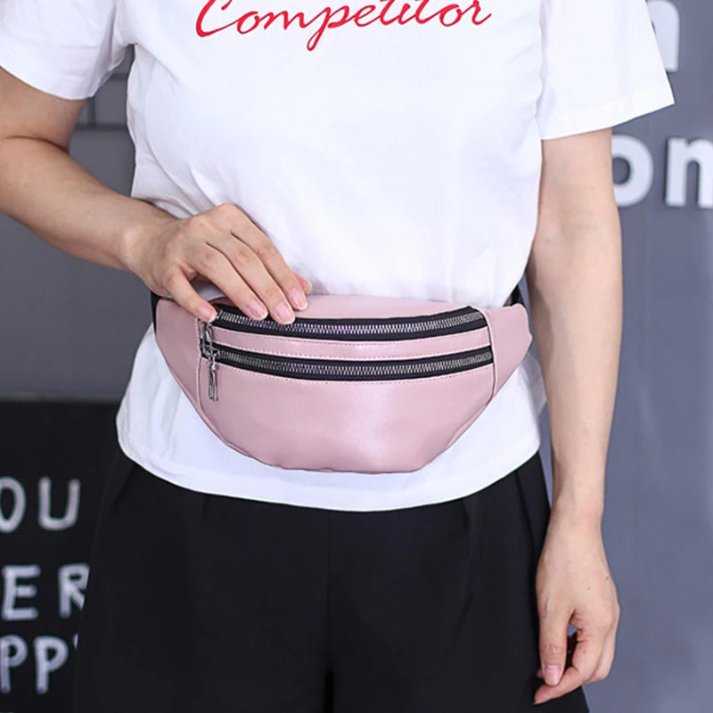 Double-zipper PU Leather Chest Bag for Women