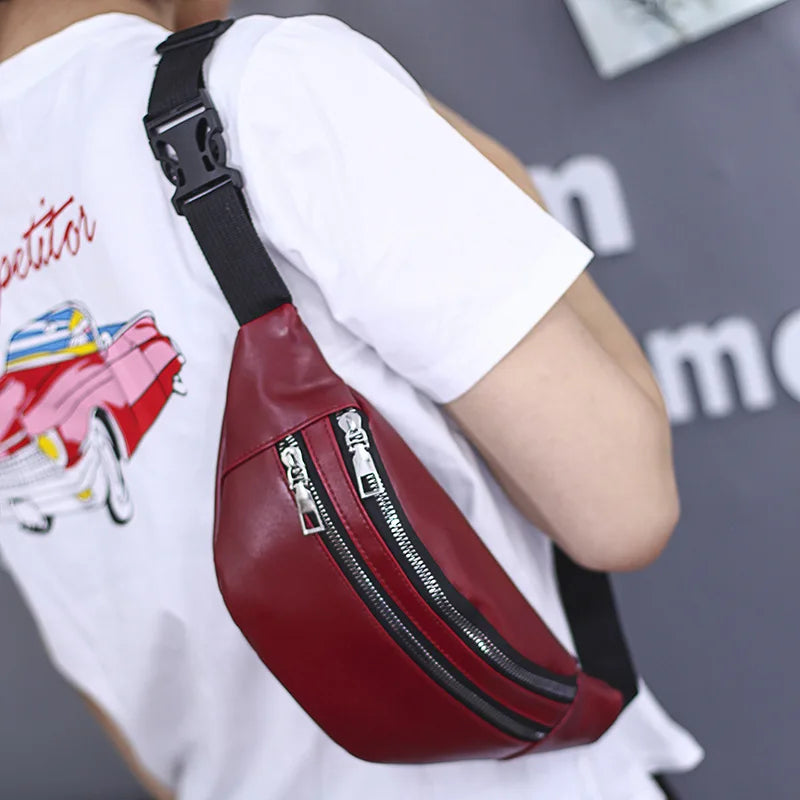 Double-zipper PU Leather Chest Bag for Women