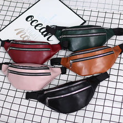 Double-zipper PU Leather Chest Bag for Women