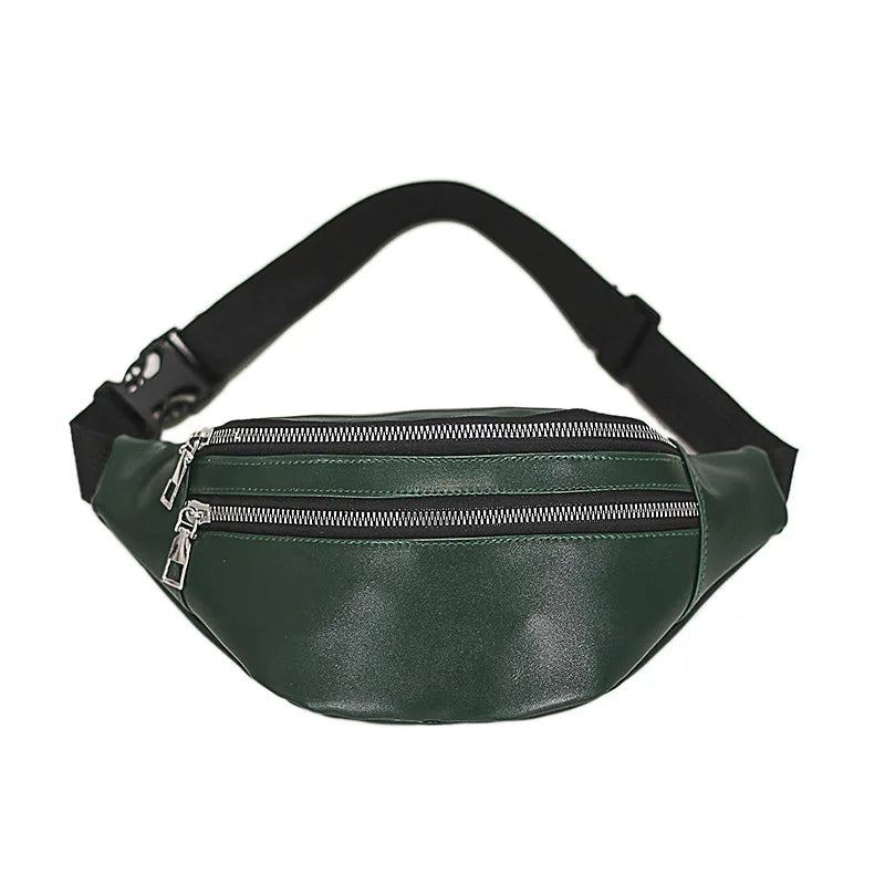 Double-zipper PU Leather Chest Bag for Women