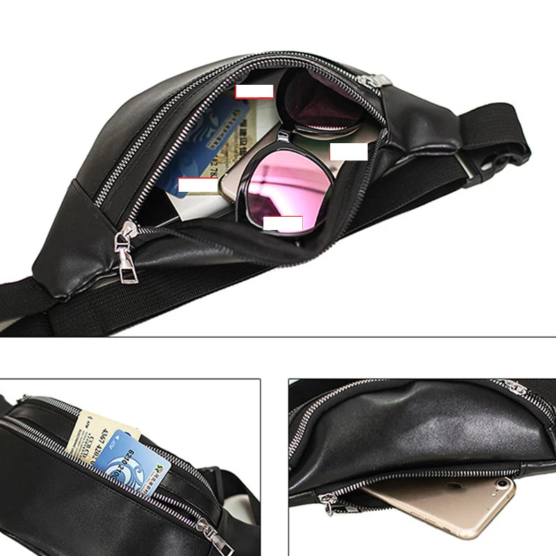 Double-zipper PU Leather Chest Bag for Women