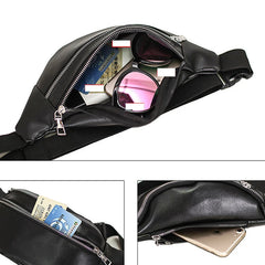 Double-zipper PU Leather Chest Bag for Women