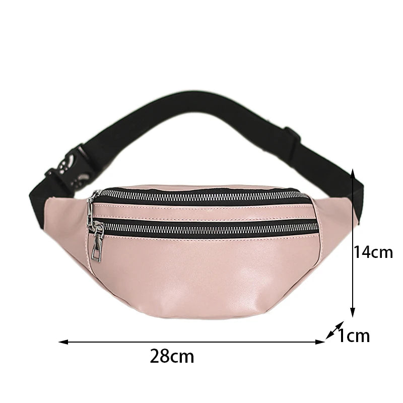 Double-zipper PU Leather Chest Bag for Women