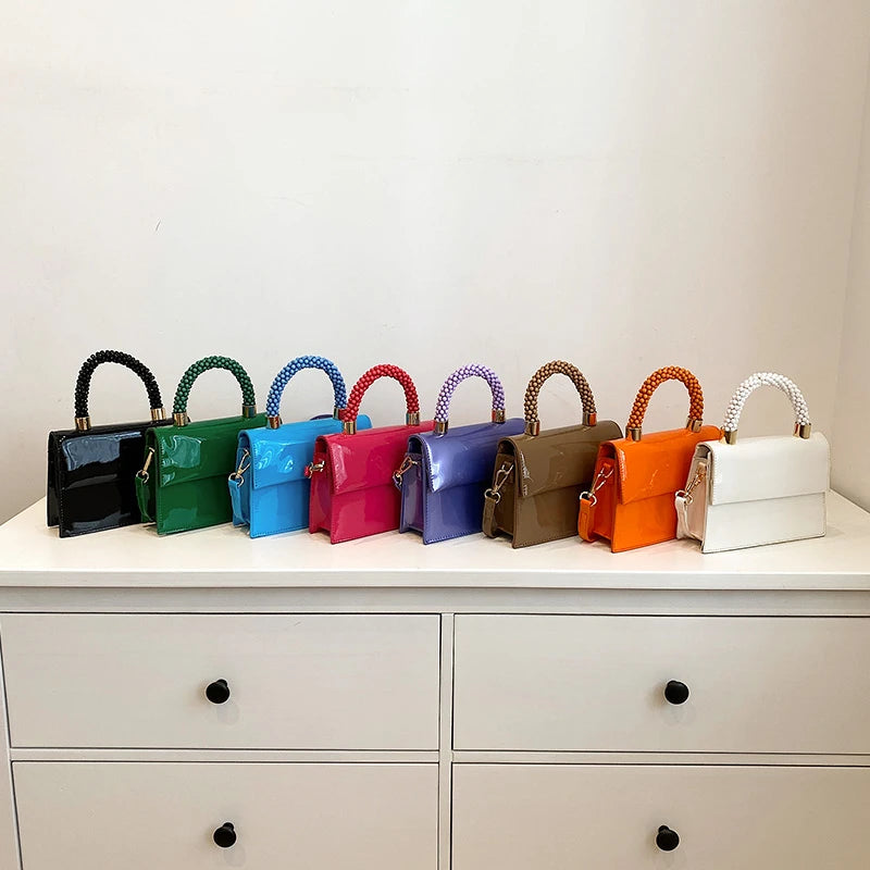 Patent Leather Flap Crossbody Bag Square Tote Handbag Purse