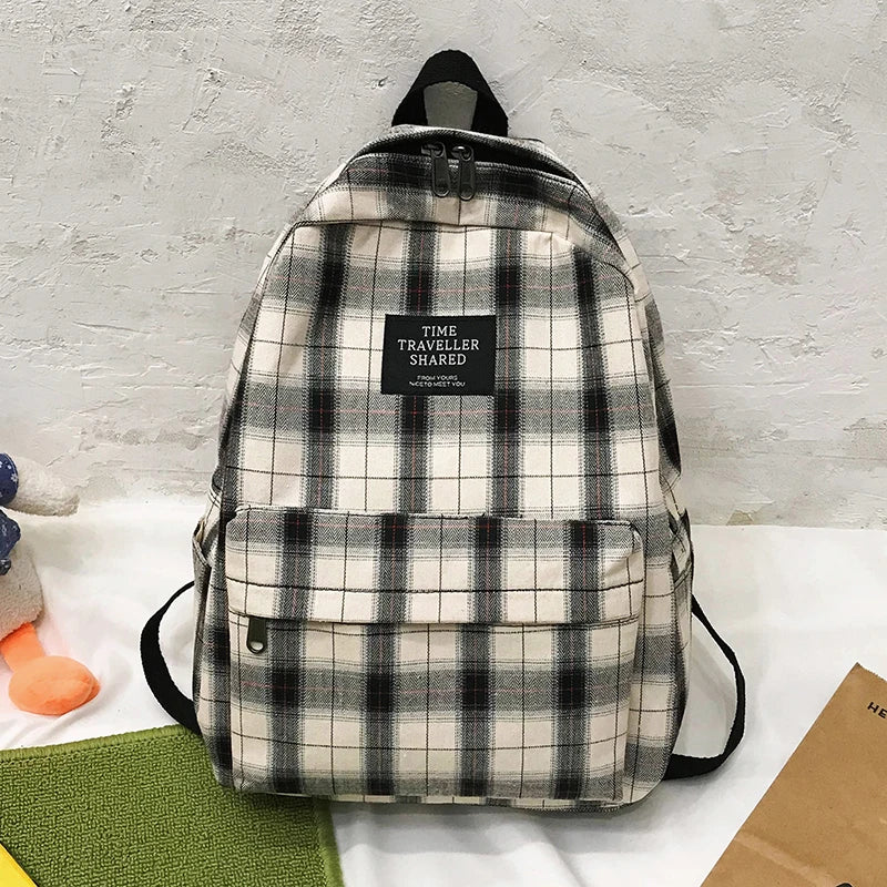 Striped Backpack Women Student Plaid School Bag Teenage Girls Travel Laptop
