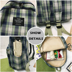 Striped Backpack Women Student Plaid School Bag Teenage Girls Travel Laptop