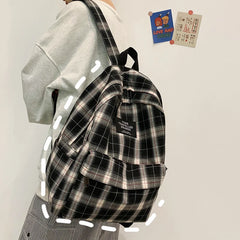 Striped Backpack Women Student Plaid School Bag Teenage Girls Travel Laptop