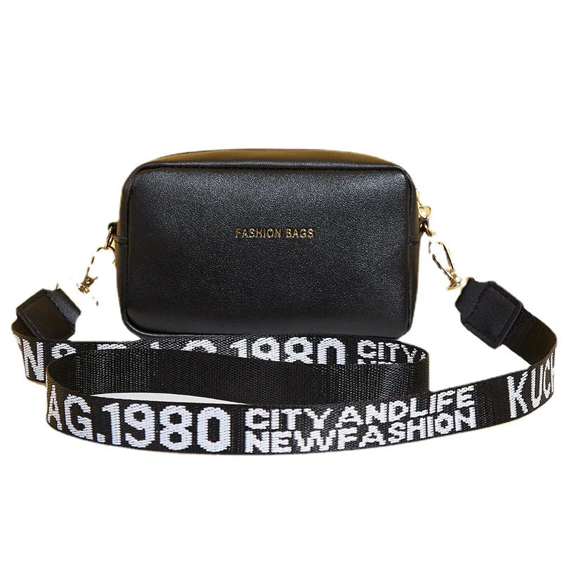 Solid Pu Leather Small Shoulder Bag with Wide Strap