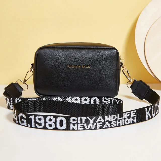 Solid Pu Leather Small Shoulder Bag with Wide Strap