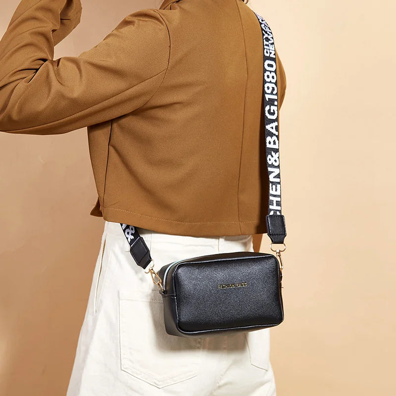 Small Shoulder Bag Women Pu Leather Wide Strap Crossbody Phone Purse Handbag
