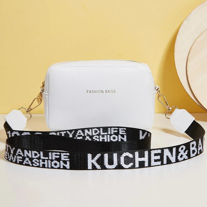 Solid Pu Leather Small Shoulder Bag with Wide Strap