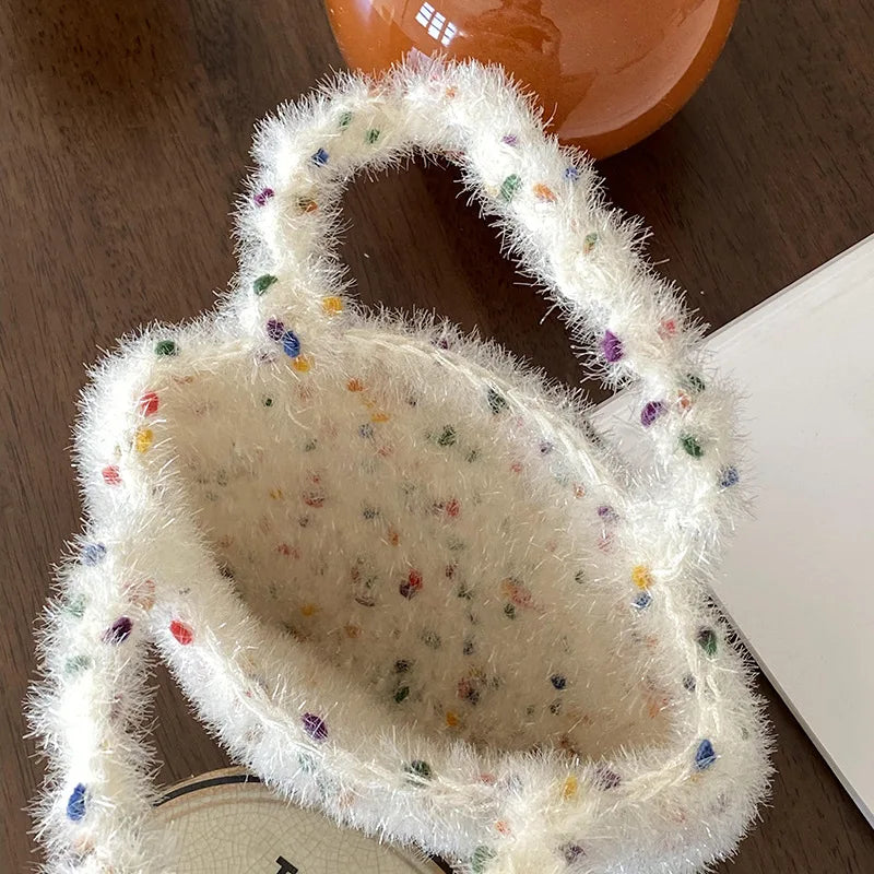 Woven Small Clutch Handbag Dot Knitting Tote Purse Casual Female Shoulder Bag