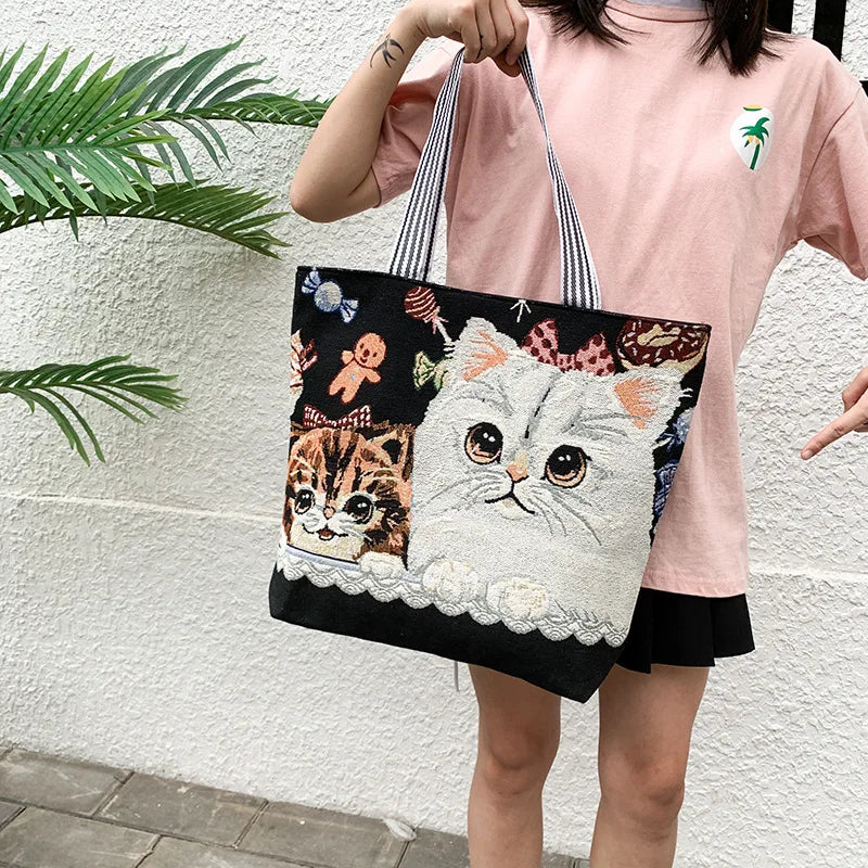 Ethnic Style Shoulder Bag Malay Thai Student Bag Canvas Embroidery