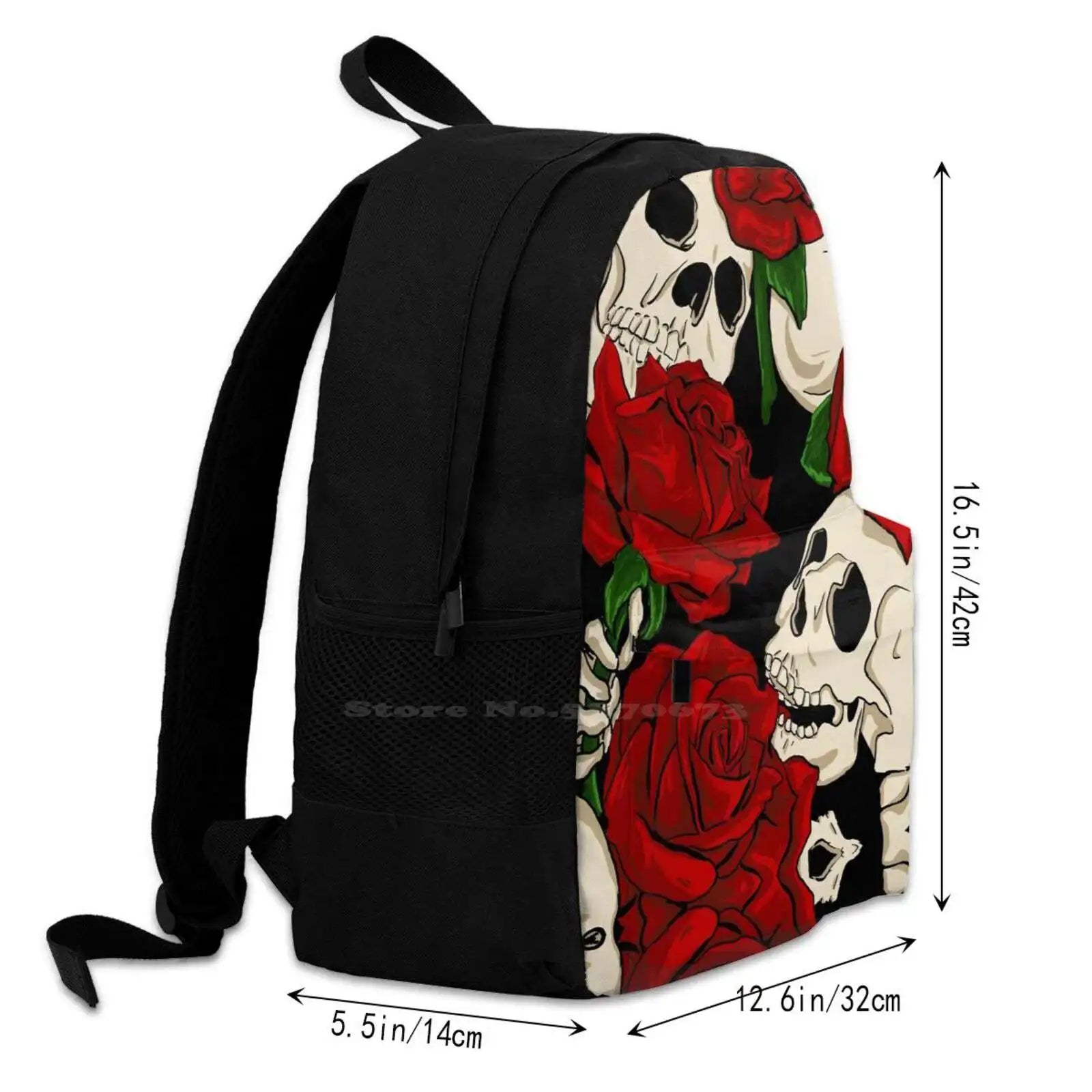 Skull Rose Travel Laptop Backpack Skull Floral Design
