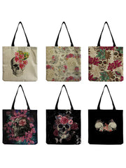 Skull Rose Butterfly Print Tote Handbag Horror Shoulder Bag