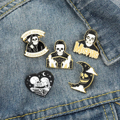Skull Rose Heart Pin Punk Style Halloween Cat Head Compass Wizard Hat