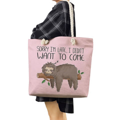 Sloth Print Shopper Bags Portable Casual Handbags Office Reusable Shoulder Bag