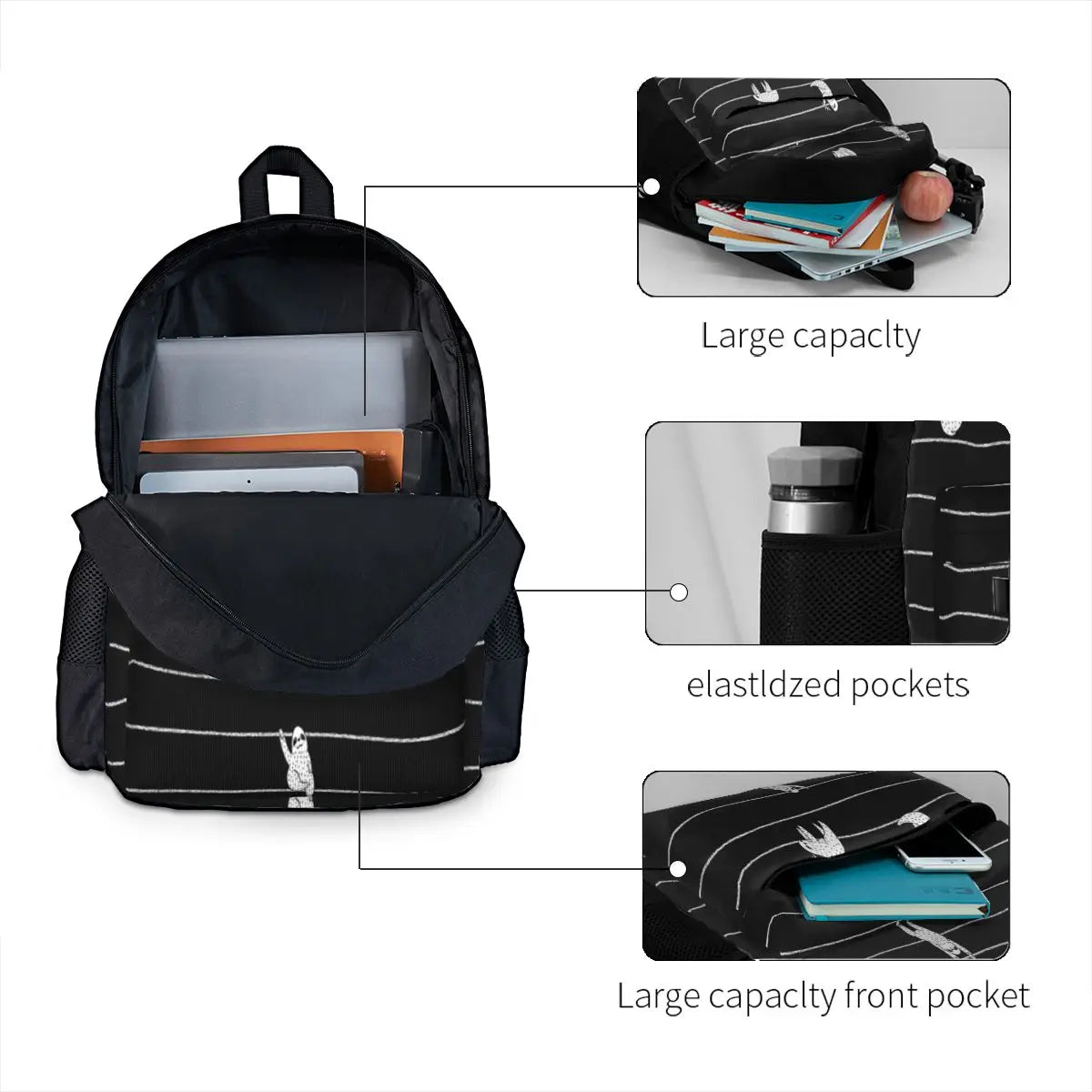 Sloth Stripe Backpacks Men's Backpacks Bags For Women Zipper