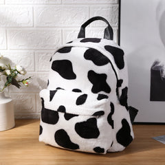 Small Animal Cow Pattern School Bags Soft Plush Winter Fluffy Shoulder Bags