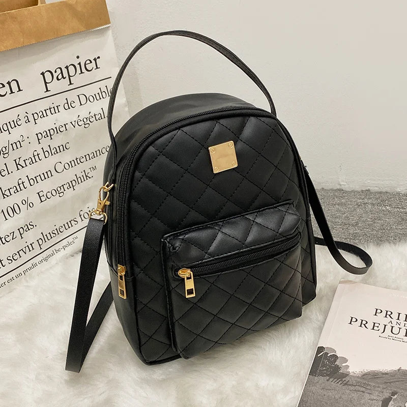 Small Women's Backpack Diamond Grids PU Leather Bag