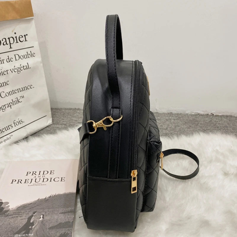 Small Women's Backpack Diamond Grids PU Leather Bag
