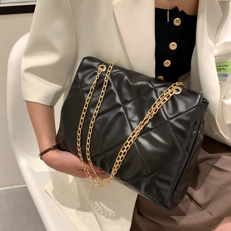 Small Quilted Chain Handbag Shoulder Bags Lightweight PU Leather Women's Purses