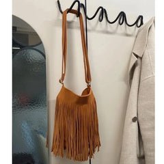 Bohemian Fringe Tassel Bag Vintage PU Leather Purse Women's Crossbody Messenger