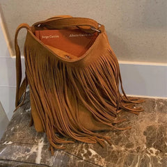 Bohemian Fringe Tassel Bag Vintage PU Leather Purse Women's Crossbody Messenger
