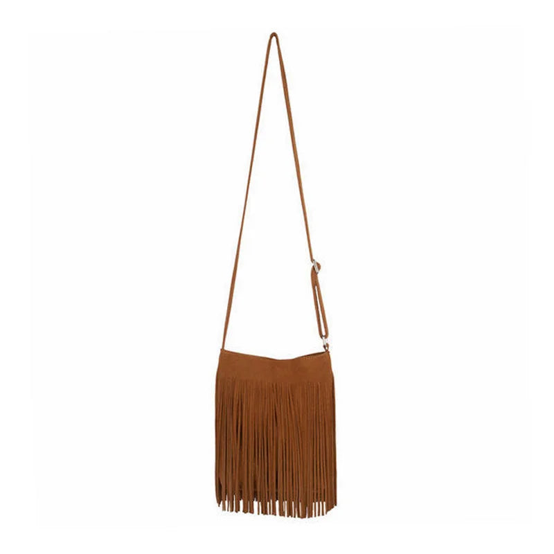 Bohemian Fringe Tassel Bag Vintage PU Leather Purse Women's Crossbody Messenger