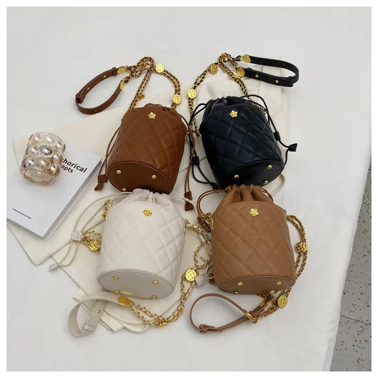 Small Camellia PU Leather OL Ladies Handbags Quilting Shoulder Bag